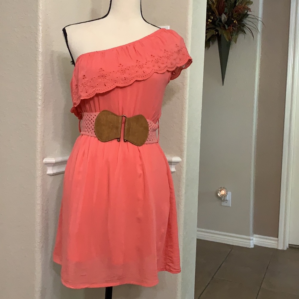 Papaya coral one shoulder lace mini dress Size S